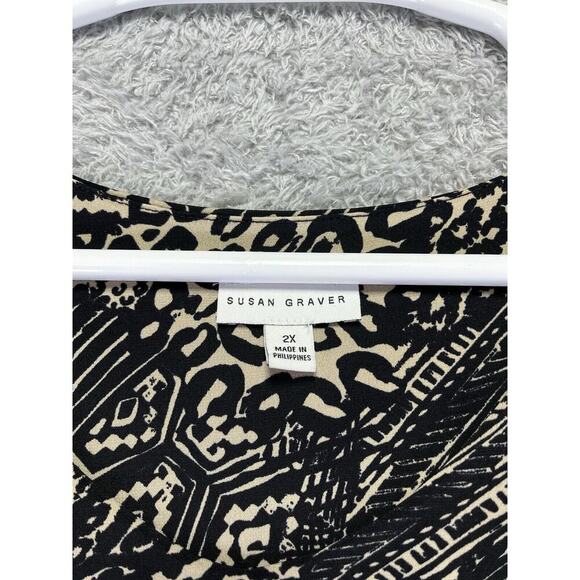 Susan Graver PRINTED LIQUID KNIT TIERED TOP 2X Animal 3/4 Sleeves Shirt - Picture 3 of 8